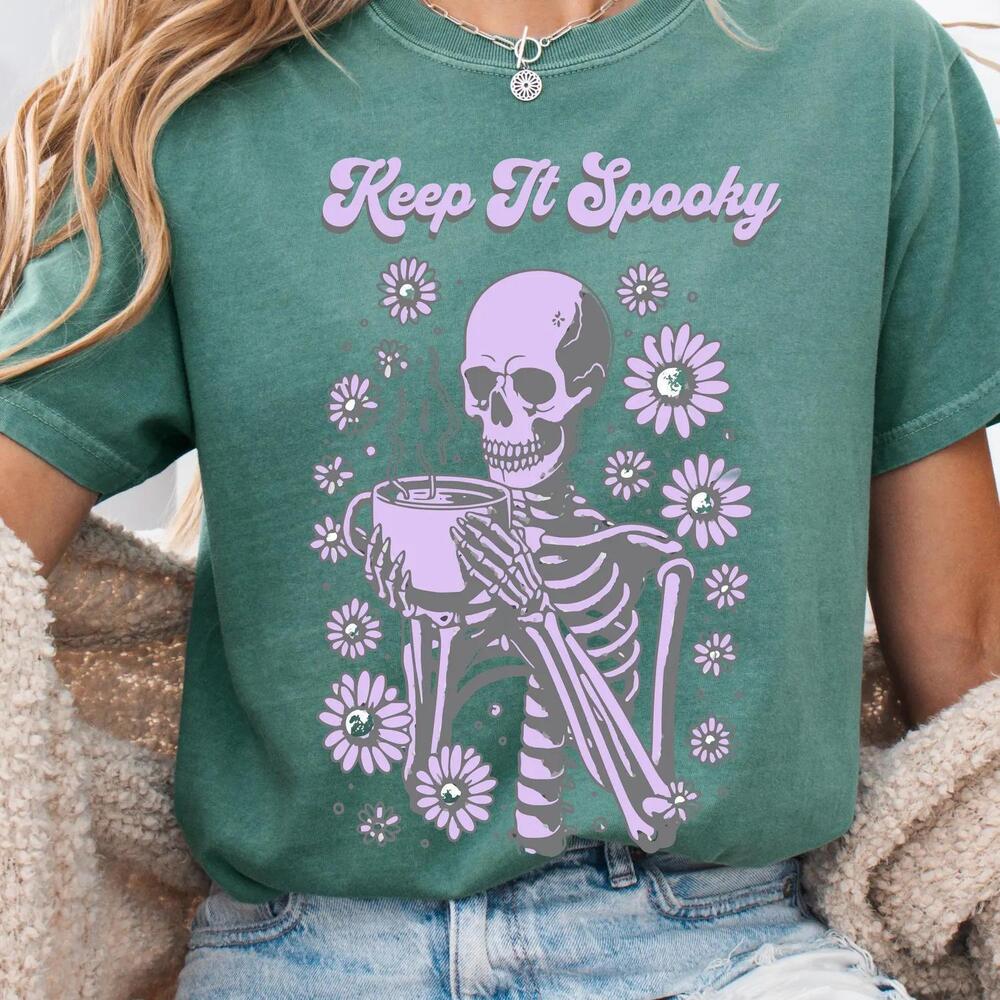 Purple Skeleton T-Shirt Spooky Halloween Tee For Women & Teens